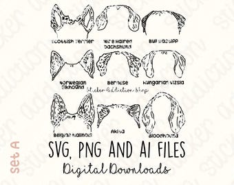 9 Dog Ears Illustrations | SVG Bundle, PNG, Ai Cut Files | Cricut, Silhouette, Glowforge and Cameo | Digital Download | Embroidery Vector