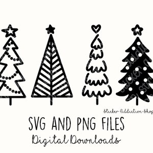 Christmas Tree Doodles | SVG and PNG Cut Files | Hand Drawn Icon | Cricut, Silhouette and Cameo | Instant Digital Download | DIY Vector Icon