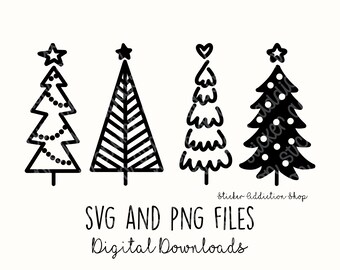Christmas Tree Doodles | SVG and PNG Cut Files | Hand Drawn Icon | Cricut, Silhouette and Cameo | Instant Digital Download | DIY Vector Icon