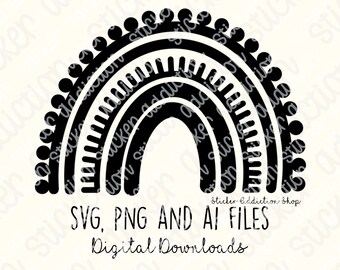 Modern Boho Rainbow SVG and PNG Cut File / Boho Hand Drawn Rainbow Sticker for Cricut, Silhouette Cameo and Glowforge / DIY Easy Laser Cut