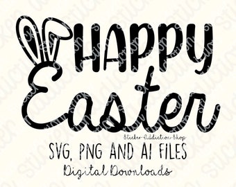 Feliz Pascua SVG, PNG y Ai Cut File / Easter Bunny Ears Sticker para Cricut, Silhouette Cameo y Glowforge / DIY Easy Laser Cut