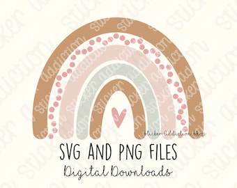 Neutral Rainbow SVG, PNG and Ai Cut File | Hearts Hand Drawn Rainbow Sticker for Cricut, Silhouette and Cameo | Instant Digital Download DIY