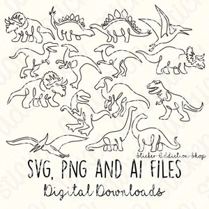 Icônes de dinosaures à une seule ligne | Fichiers SVG, PNG et Ai Cut | Cricut, Silhouette Cameo, Glowforge | Télécharger | Kid’s Line Art | Vector Télécharger