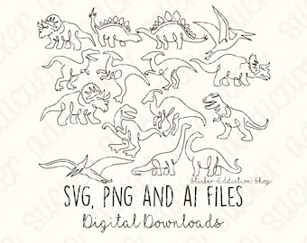 Single Line Dinosaurs Icons | SVG, PNG and Ai Cut Files | Cricut, Silhouette Cameo, Glowforge | Download | Kid's Line Art | Vector Download