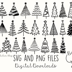Christmas Tree Doodles | SVG and PNG Cut Files | Hand Drawn Icon | Cricut, Silhouette and Cameo | Instant Digital Download | DIY Vector Icon