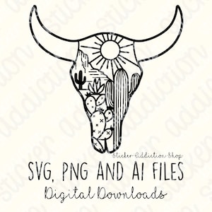 Bull and Desert Monogram | SVG, PNG and Ai Cut Files | Cricut, Silhouette Cameo, Glowforge | Download | Southwest Buffalo | Cacti Vector DIY