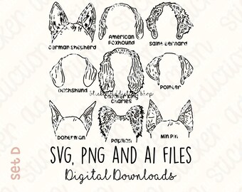9 Dog Ears Illustrations | SVG Bundle, PNG, Ai Cut Files | Cricut, Silhouette, Glowforge and Cameo | Digital Download | Embroidery Vector
