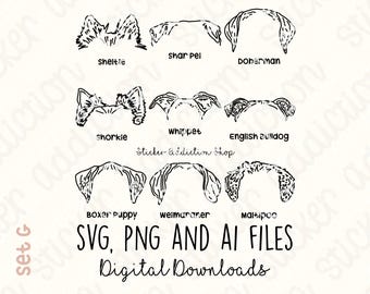 9 Dog Ears Illustrations | SVG Bundle, PNG, Ai Cut Files | Cricut, Silhouette, Glowforge and Cameo | Digital Download | Embroidery Vector