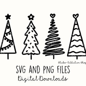 Christmas Tree Doodles | SVG and PNG Cut Files | Hand Drawn Icon | Cricut, Silhouette and Cameo | Instant Digital Download | DIY Vector Icon