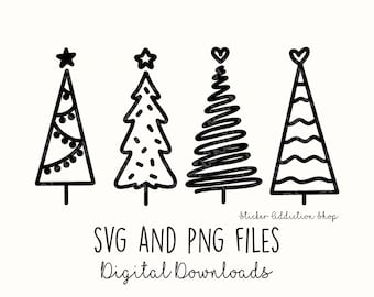 Christmas Tree Doodles | SVG and PNG Cut Files | Hand Drawn Icon | Cricut, Silhouette and Cameo | Instant Digital Download | DIY Vector Icon