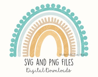 Boho Rainbow SVG y PNG Cut File / Dibujado a mano / Colores terrosos / Linda pegatina para Cricut, Silhouette Cameo, Glowforge / DIY Easy Laser Cut