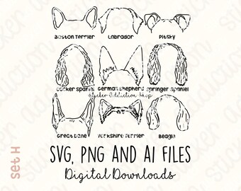 9 Dog Ears Illustrations | SVG Bundle, PNG, Ai Cut Files | Cricut, Silhouette, Glowforge and Cameo | Digital Download | Embroidery Vector