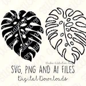 Monstera Leaf Outline Icon | SVG, PNG and Ai Cut Files | Cricut, Silhouette Cameo, Glowforge | Download | Tropical Houseplants Leaves B&W