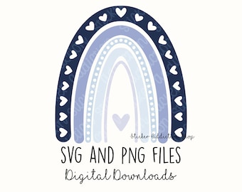 Modern Blue Rainbow SVG y PNG Cut File / Boho Hand Drawn Rainbow Sticker para Cricut, Silhouette Cameo y Glowforge / DIY Easy Laser Cut