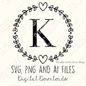 Whole Alphabet | Modern Letter Heart Wreath | SVG, PNG, Ai Cut Files | Hand Drawn | Cricut, Silhouette Cameo, Glowforge | Valentine&#39;s Vector