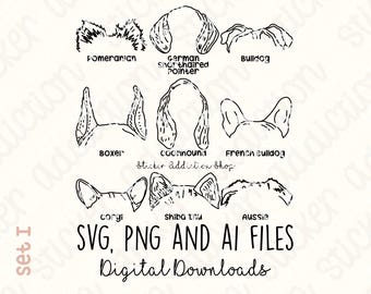 9 Dog Ears Illustrations | SVG Bundle, PNG, Ai Cut Files | Cricut, Silhouette, Glowforge and Cameo | Digital Download | Embroidery Vector