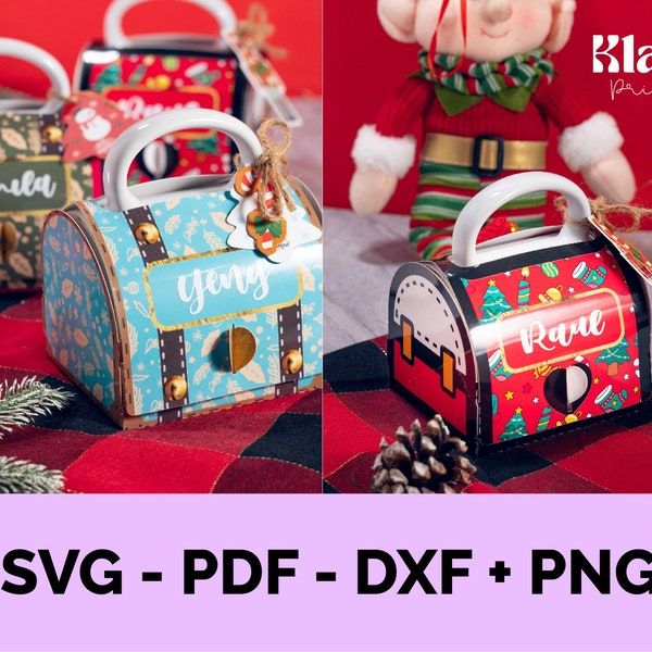 Mal voor mokdoos, kerstdoos, kerstdoos, doosmok, SVG, DXF, PDF, bestand knippen