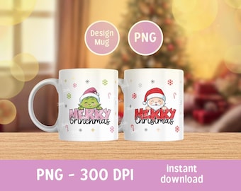 Grinch and Santa Christmas ClipArt PNG, Mug Design, Cute Grinch, Cute Santa, Christmas, Mug PNG