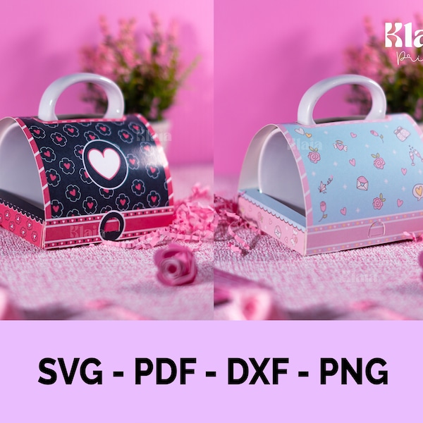 Mok doos sjabloon, Valentijnsdag doos, liefdesdoos, doos mok, SVG, DXF, PDF, bestand knippen