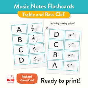 Piano, Guitar, Flute Printable music flash cards , treble clef and bass clef, Music flash cards, Music Theory Flashcards,