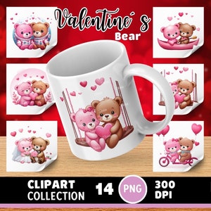Pack CLIPART Ours Saint Valentin, Saint Valentin, amour PNG, CLIPART Ours, Ours Kawaii, amoureux, anniversaires, Mug Saint Valentin