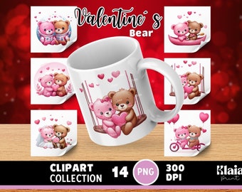 Pack CLIPART Valentine's Day bears, Valentine's Day, love PNG, CLIPART Bears, Kawaii Bears, lovers, anniversaries, Valentine's Day mug
