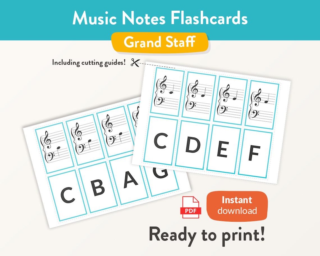 Piano Note Flashcards Printable Music Flash Cards PDF , Grand Staff