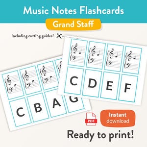 Pianonoot-flashkaarten Afdrukbare muziek-flashkaarten PDF, grote notenbalk, Muziek-flashkaarten, Muziektheorie-flashkaarten, Klaar om af te drukken
