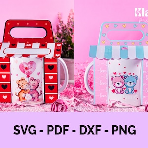 Molde de caixa de caneca, caneca de caixa de amor, caneca de caixa, SVG, DXF, PDF, arquivo cortado