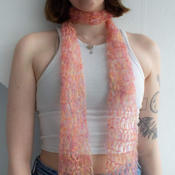 Crochet Skinny Scarf in Pink