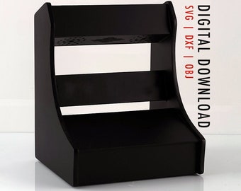 May include: Black wooden stand with two shelves and a rounded front. The stand is designed to resemble a classic arcade cabinet.  DIGITAL DOWNLOAD SVG | DXF | OBJ
