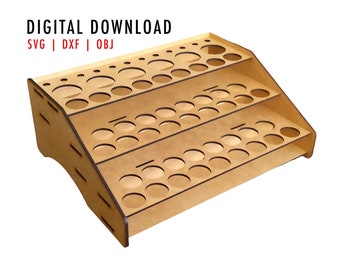 CNC Laser Cut Files - Tabletop Paint Storage Rack for Vallejo, Army colors, and brushes - Hobby Scale Modeling - | svg | dxf | obj | pdf