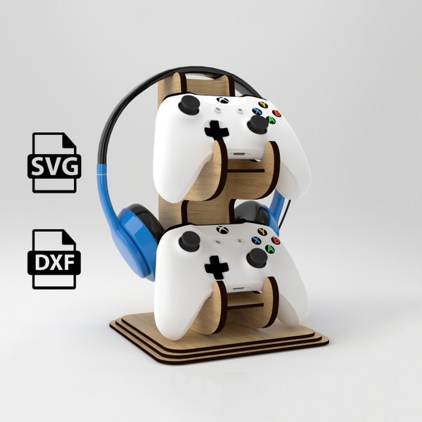 Soporte universal para controlador y soporte para auriculares, para controlador PS5 y XBOX - Planos de carpintería - Archivos cortados con láser SVG / DXF - Glowforge 1/8"