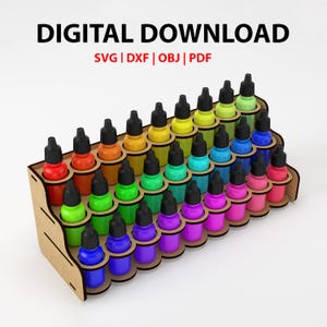 Piani per rastrelliere per vernici tagliate al laser per Vallejo / Miniature Paint Storage / Army Painter & Andrea Paint Station File SVG/DXF