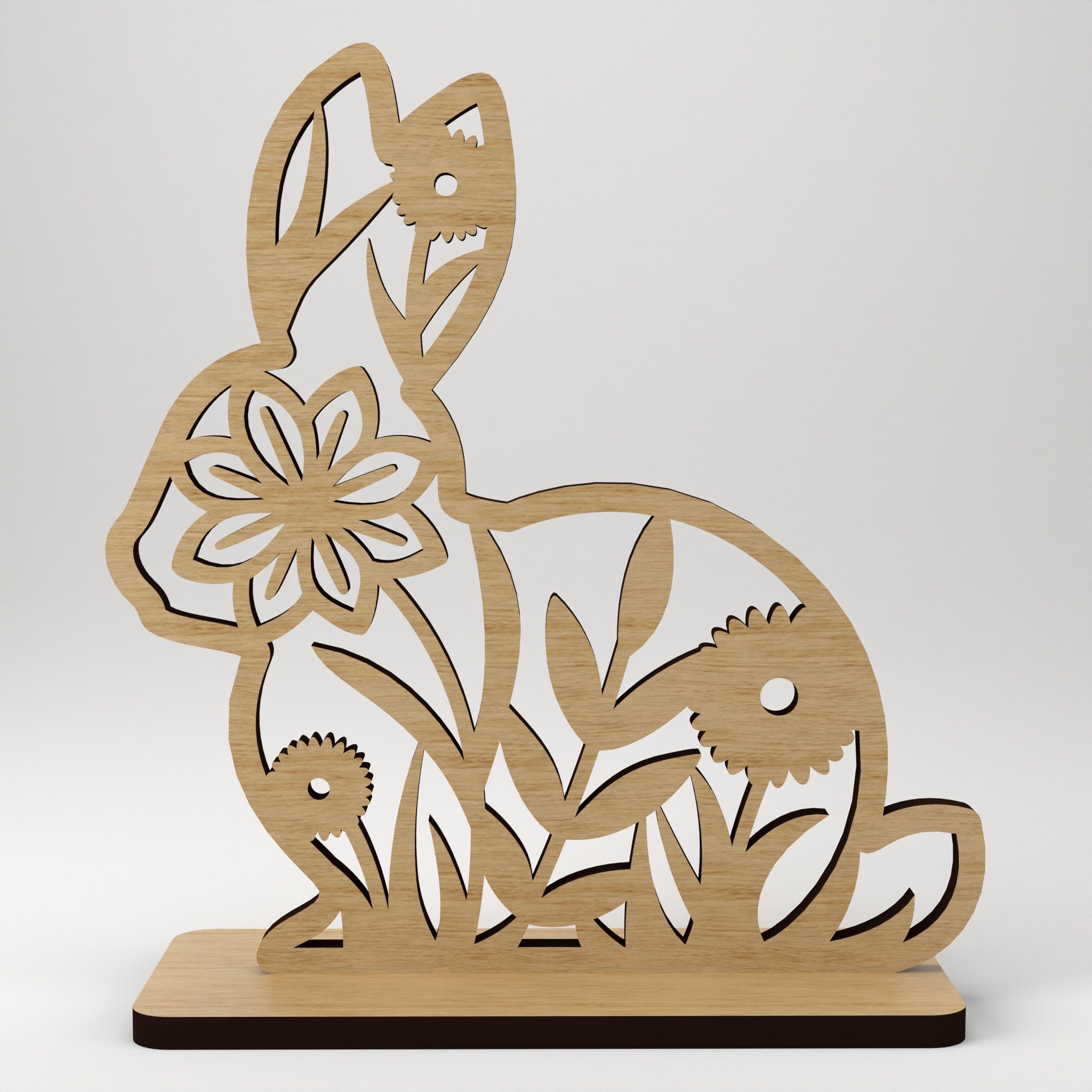 Easter Bunny Deco Laser Cut Files Floral Rabbits Set Home Decor Vector ...