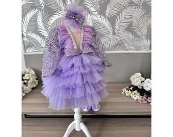 Purple Princess Dress, Blush girls dress, Sequin Dress, Ruffle girls dress, Girls' Tulle Dress, Puffy Dress, Birthday dress, Purple Dress
