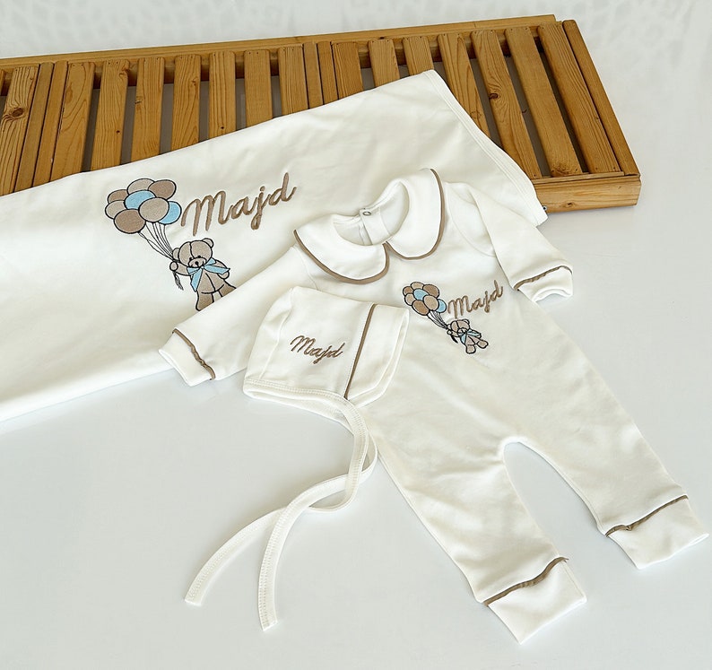 Welcome Baby Set, Hospital Exit Set, Baby Rompers, Newborn Baby Set, Personalized Baby Set, Unisex Baby Set image 5