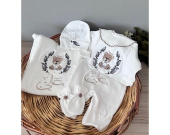 Personalisierter Baby-Strampler, Baby-Set, Baby-Heimkehr-Outfit, Baby-Geschenk, Schlafsack, Baby-Geburtstag, Baby-Set, weißes Baby-Set