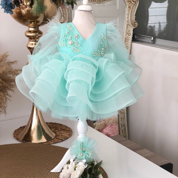 Fashion Girls' Dress, Princess Style Dress, Ruffle Girls' Dress, Birthday Dress, Children's Dress, Blue Dress, Girls' Tulle Dress