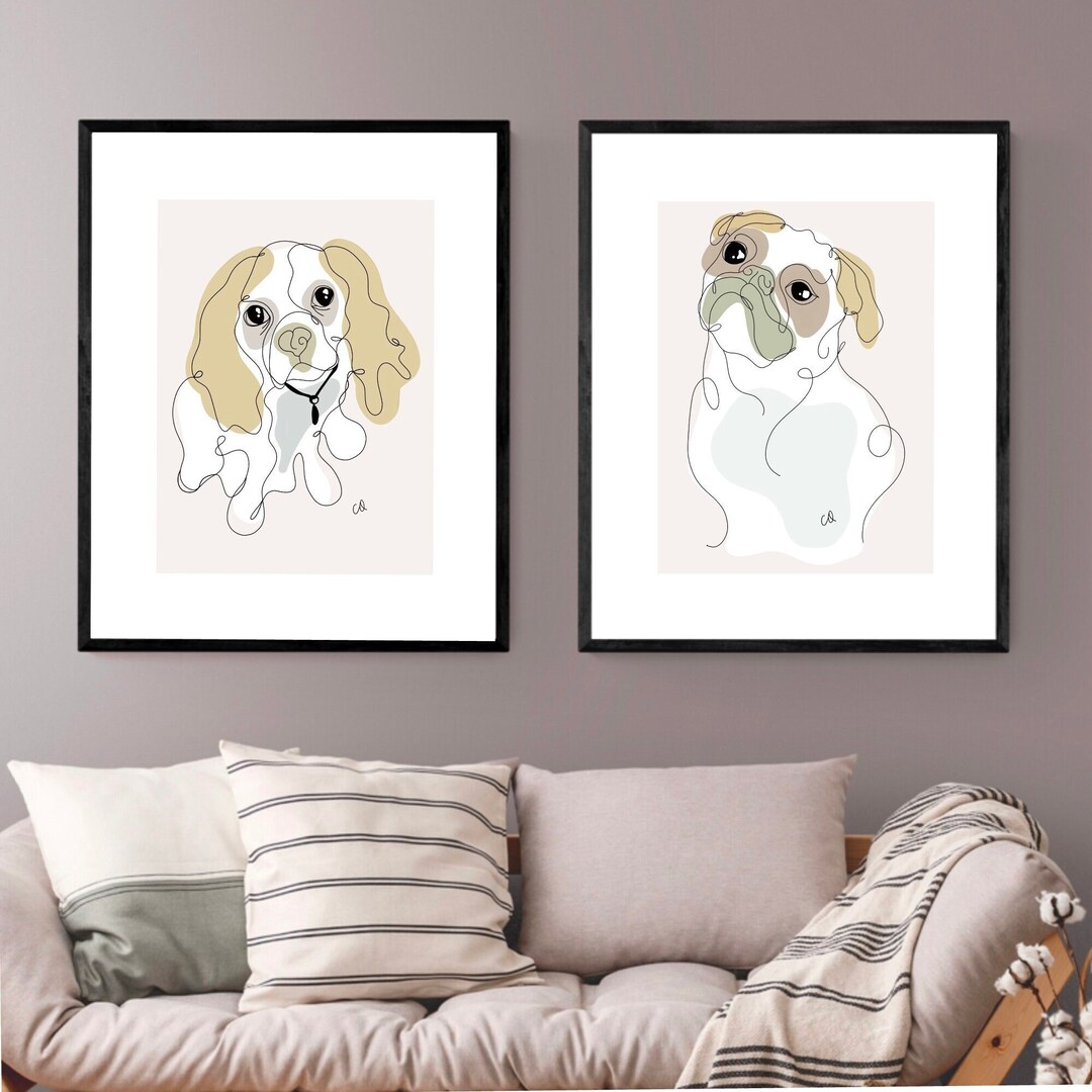 Dog Drawing Wall Decor Minimalist Dog Portrait Wall Art Etsy