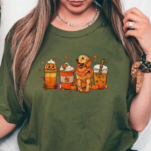 Coffee Fall t-shirt, Cute Fall tshirt, Thanksgiving tshirt, Autumn tshirt, Dog shirt, Pumpkin tshirt, Comfort Colors, Gift for Dog Lovers