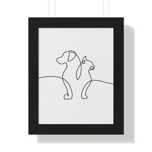 Pet Lovers&#39; Framed Vertical Poster, Minimalist Wall Art for Dog & Cat Owners, Housewarming Gift, Home Decor
