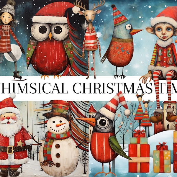 Whimsical Christmas Time Collection - Enchanting Characters & Festive Papers for Junk Journals, PNG/JPEG/Printables