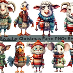 Ugly Sweater Christmas Farm Animals Clipart: A Whimsical Journey in Mixed Media Art Elements & Printable Sheets