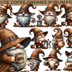 Watercolor Coffee gnome PNG, Coffee gnome sublimation, Unique Watercolor Gnome Designs, Commercial Use