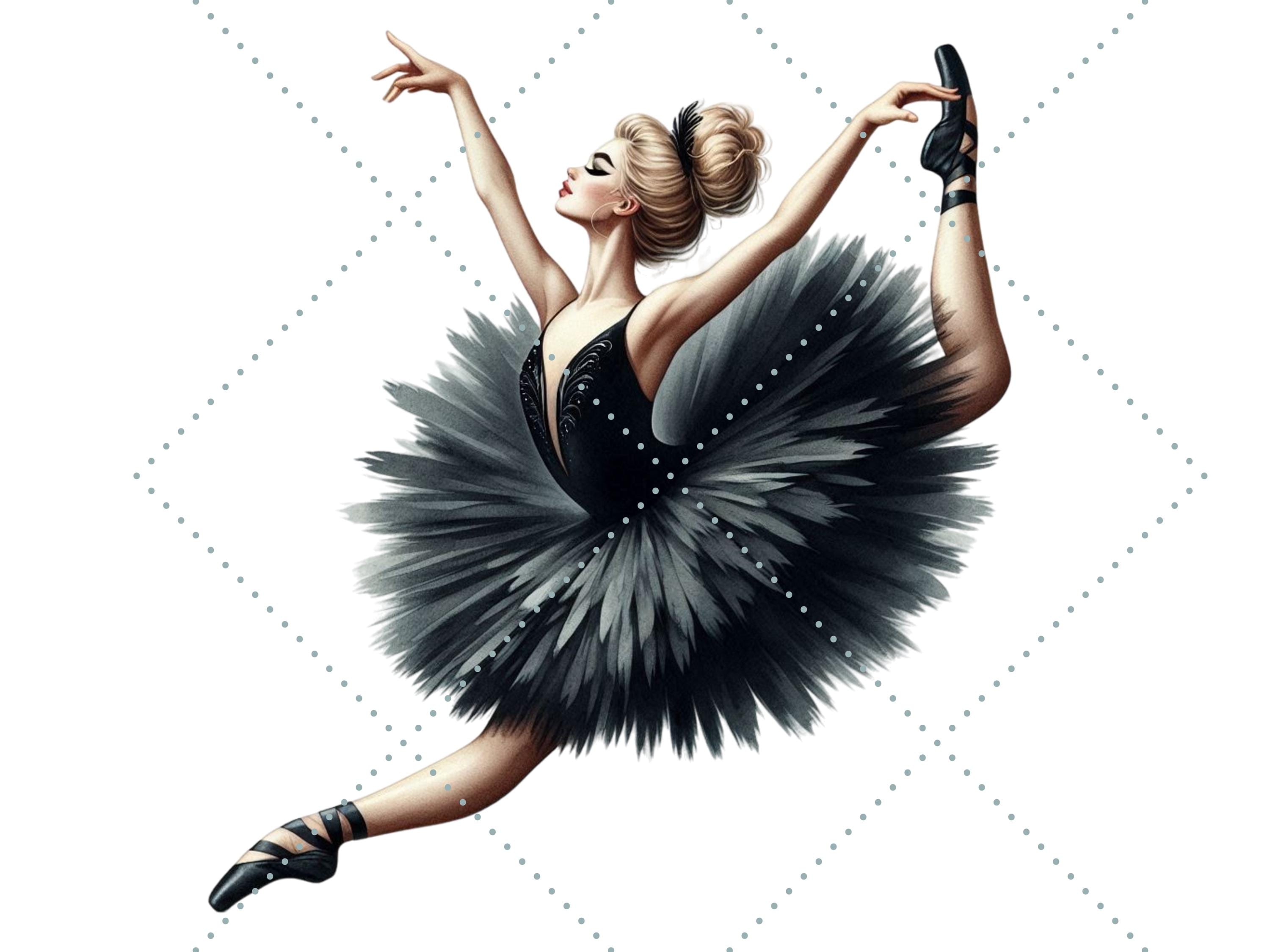 Watercolor Black Swan Lake Ballerina Clipart, Classic Ballet Girl Swan ...