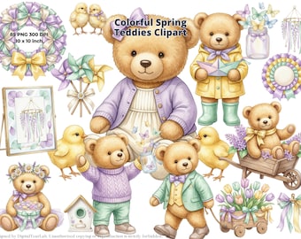 Spring Polo Teddy Bear, Classic Spring Baby Clipart,Easter Baby Shower PNG, Cottage core Clipart, Digital download, CU