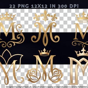 Gold Marian Monogram Clipart Pack, Auspice of Mary PNG SVG, Ave Maria ...