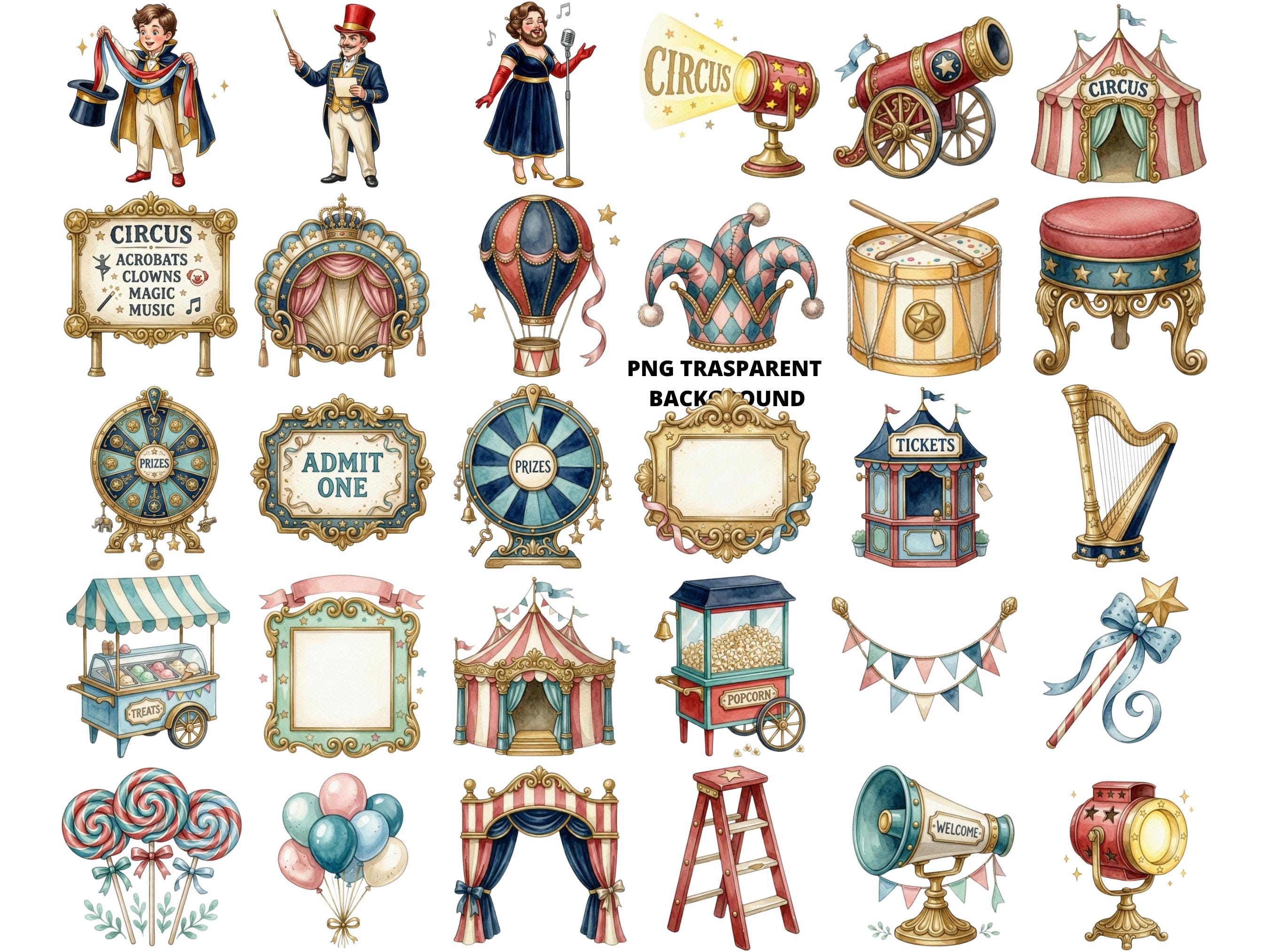 Circus Clipart Bundle, Watercolor Carnival PNG, Circus Animals Tent ...