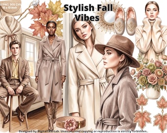 Fall Fashion Clipart, Autumn City PNG, Fall in the City, Cozy Boho Fall Watercolor, Brownstone Pumpkin, Urban Autumn, 4K, CU